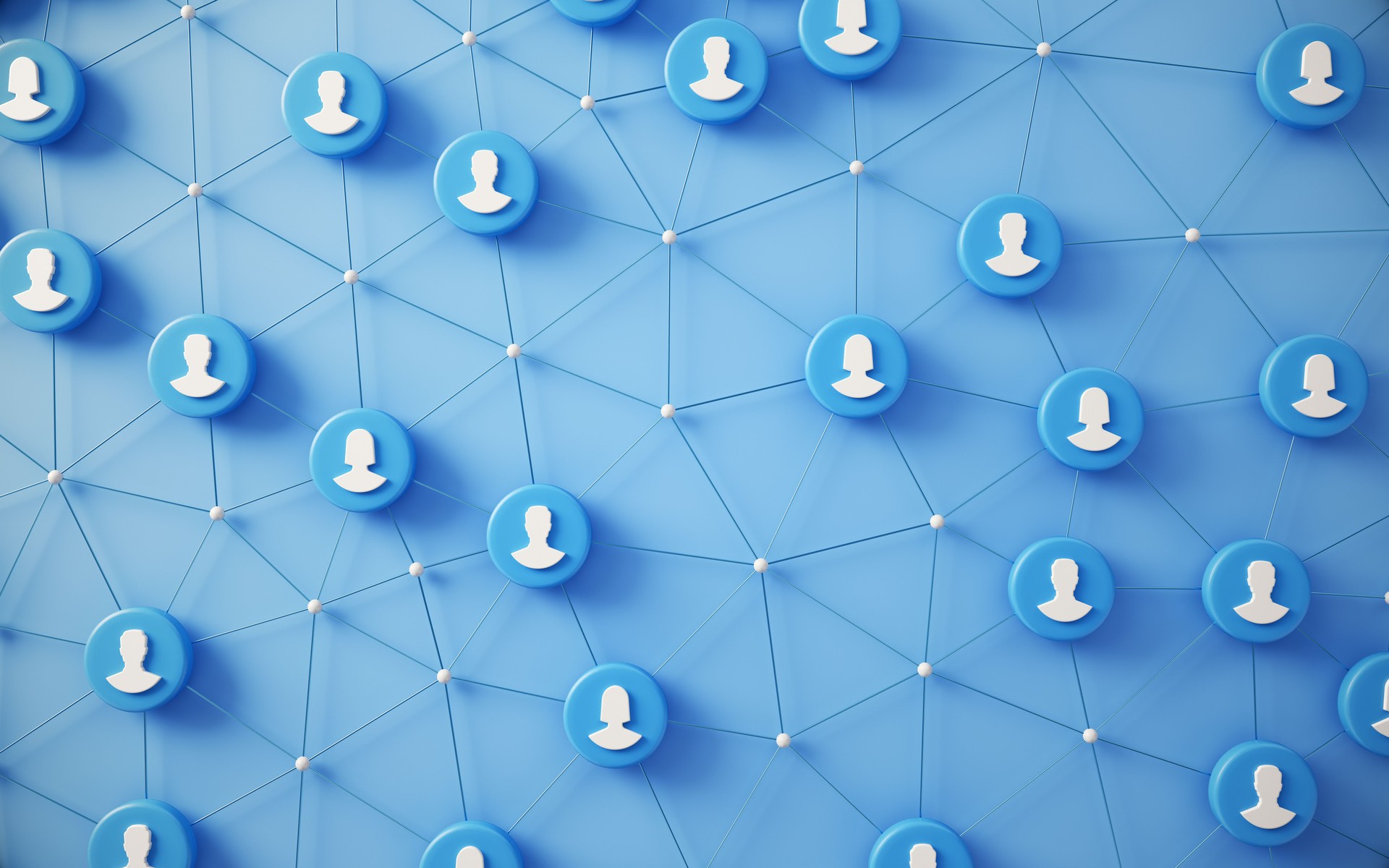Social Network Blue Members  with Connect the Dots on Blue Background. Abstract connections and dots on background. Social network and communication technology
